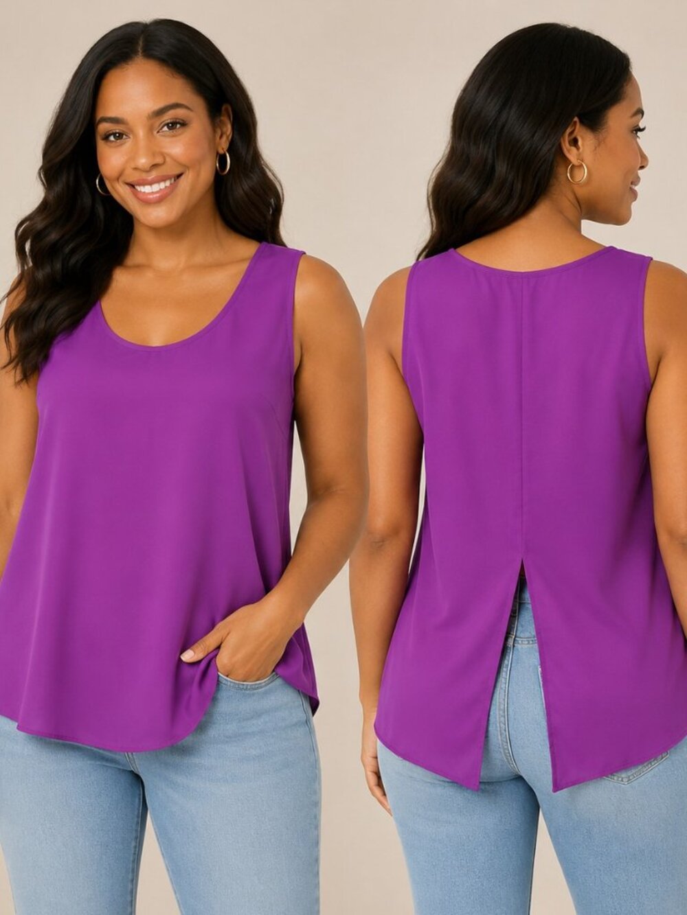 Express Fuchsia Sleeveless Tank Top XS Drapey Blouse Back Slit Career Casual